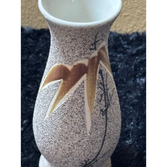 Vintage Ceramic Speckled Sand Vase With Bamboo Design - Picture 2 of 8